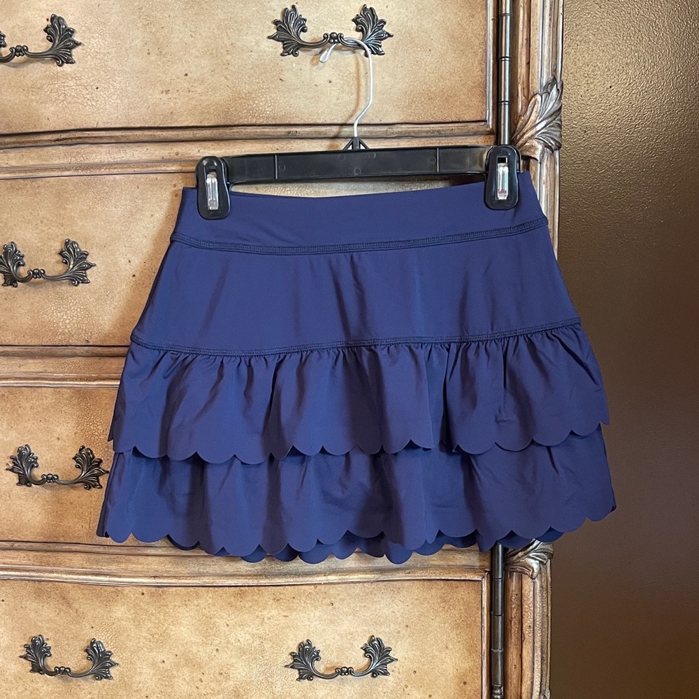 Navy Blue Scalloped Hem Skirt